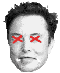 pequeña imagen de Elon Musk en blanco y negro, con los ojos tachados en rojo